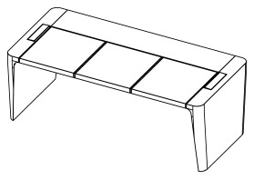 Sch&eacute;ma de la table Toblino allong&eacute;e &agrave; plateaux multiples et passe-c&acirc;bles