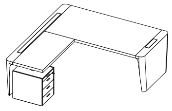 Sch&eacute;ma du bureau Toblino avec retour et caisson, plateau bois