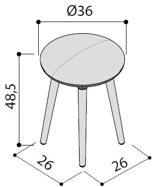 Sch&eacute;ma du tabouret bas Tolosa, assise &Oslash;36 cm et hauteur 48,5 cm