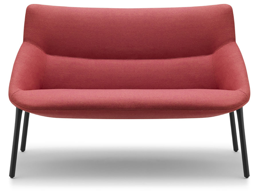 Banquette 2 places Tomo rouge corail, pieds métal noir