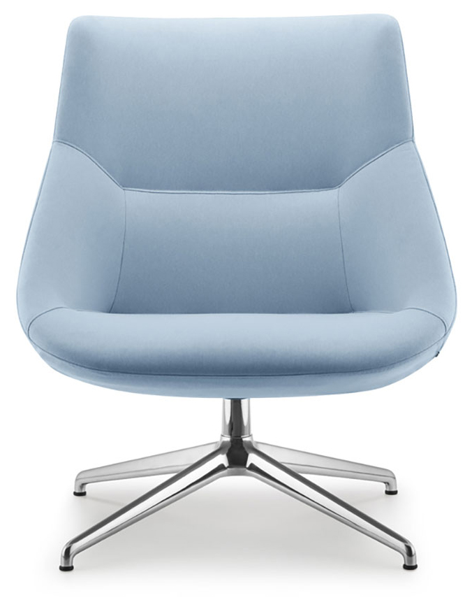 Fauteuil Tomo dossier haut bleu ciel, pi&eacute;tement &eacute;toile chrom&eacute;
