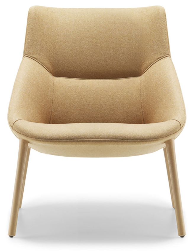 Fauteuil Tomo dossier bas jaune moutarde, pieds bois
