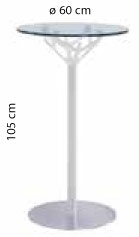 Sch&eacute;ma de la table haute Triolet Glass &agrave; plateau verre, &Oslash;60 cm et hauteur 105 cm