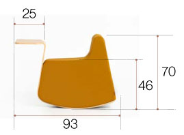 Schéma du pouf basculant Vaccares avec tablette, cotes : largeur 93 cm, hauteur 70 cm, assise 46 cm