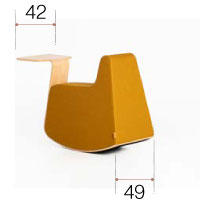 Schéma du pouf basculant Vaccares avec tablette, vue de profil, base 49 cm