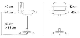 Sch&eacute;ma du si&egrave;ge d'atelier Varesse, assise r&eacute;glable de 63 &agrave; 88 cm, dossier 40 cm