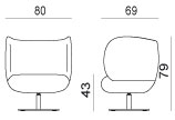 Schéma du fauteuil lounge Villarino sur piétement étoile, largeur 80 cm, hauteur 79 cm, assise 43 cm