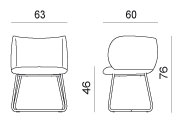 Schéma du fauteuil Villarino sur piétement luge, largeur 63 cm, hauteur 76 cm, assise 46 cm