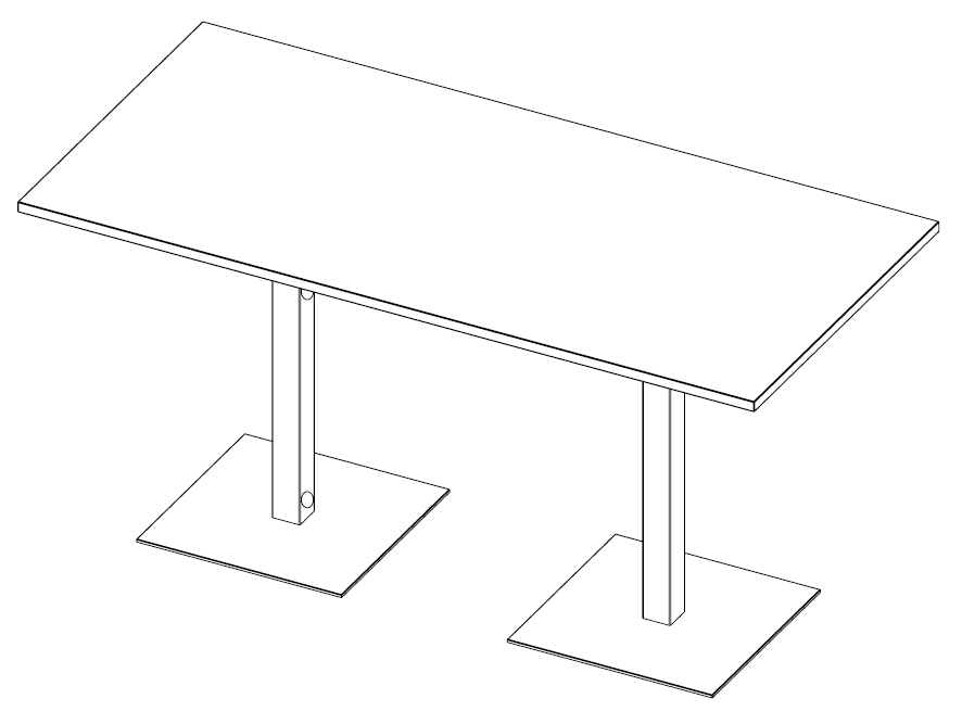 Schéma de la table Virunga rectangulaire à double piétement central métal